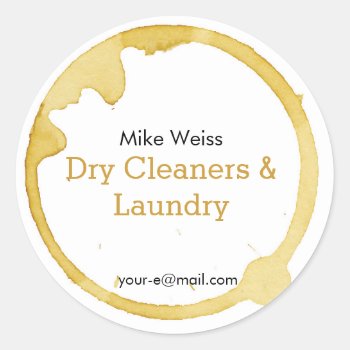 Dry Cleaning Laundry Coffee Spot Classic Round Sticker by ModernCard at Zazzle
