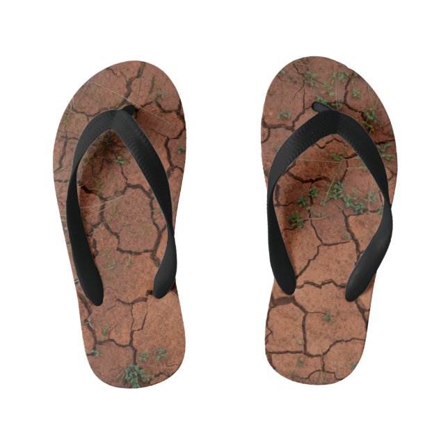 dry, cracked ground kid's flip flops (Footbed)