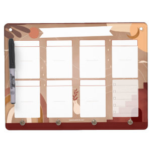 Dry Erasable Table - Terracotta Week Menu Erase Board With Keychain Holder