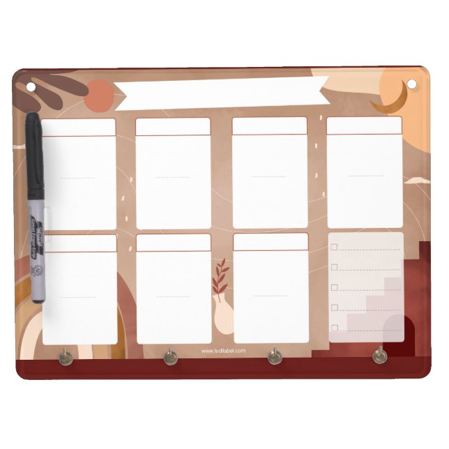 Dry Erasable Table - Terracotta Week Menu Erase Board With Keychain Holder (Front)