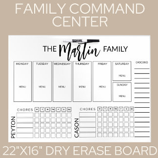 Dry Erase Board Family Command Center Chore List