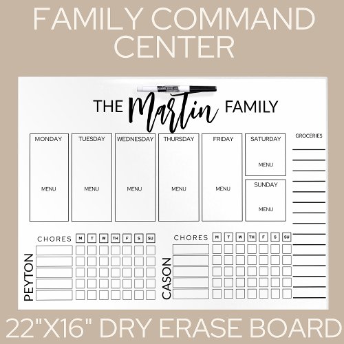 Dry Erase Board Family Command Center Chore List
