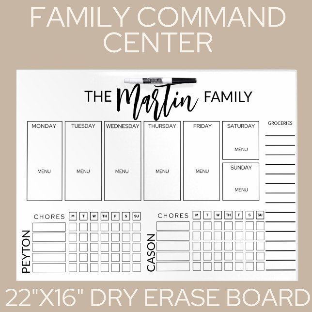 Dry Erase Board Family Command Center Chore List (FAMILY COMMAND CENTER DRY ERASE BOARD)