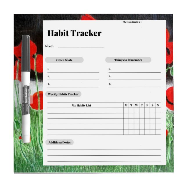 Dry Erase Board Habit and Goal Tracker  (Front)