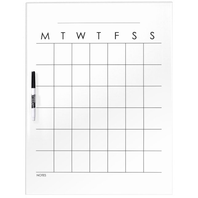 Dry Erase Board Monday Start Family Blank Calendar (Front)