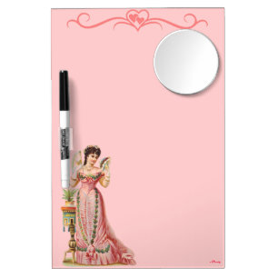 DRY ERASE BOARD W MIRROR - PINK FRENCH LADY DESIGN