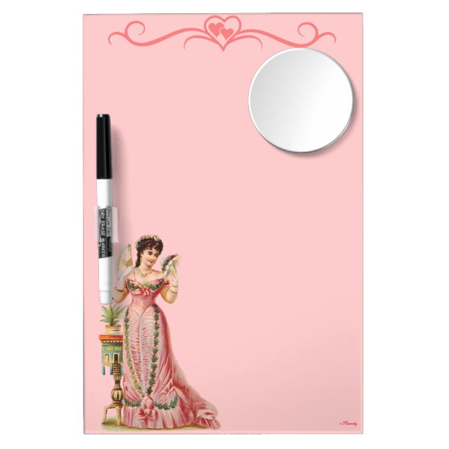 DRY ERASE BOARD W MIRROR - PINK FRENCH LADY DESIGN (Front)
