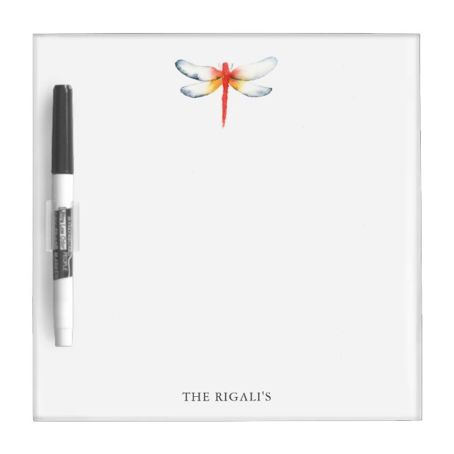 Dry Erase Board Watercolor Red Dragonfly (Front)