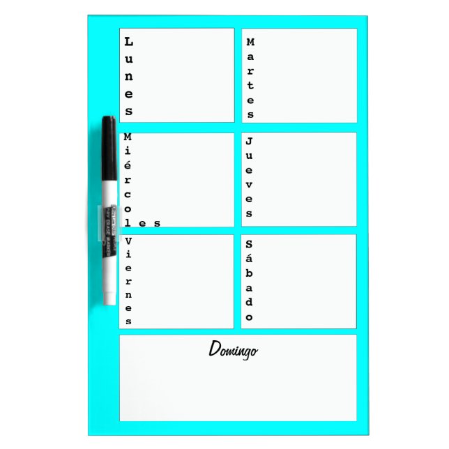 Dry Erase Board with days of the weeks in Spanish (Front)