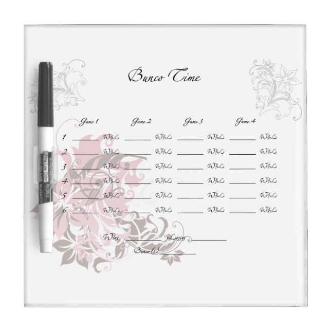 Dry Erase bunco sheet Board (Front)