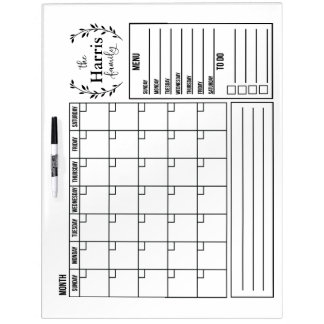 Dry Erase Calendar- Family Command Center Board