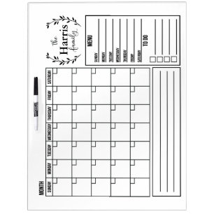 Dry Erase Calendar- Family Command Center Dry Erase Board