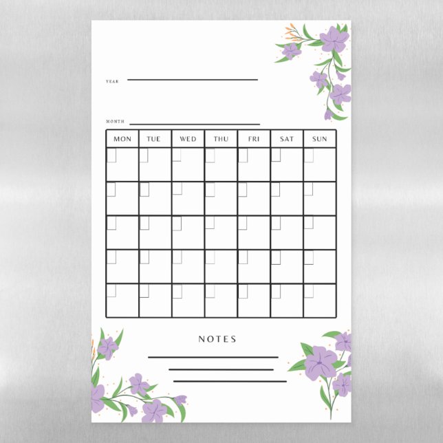Dry Erase Calendar Magnet Input Month, Year, Notes Magnetic Dry Erase Sheet (Vertical)