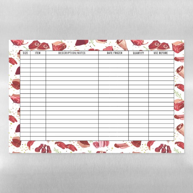 Dry Erase Freezer Inventory Fridge Magnet Sheet (Horizontal)
