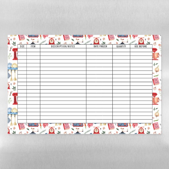 Dry Erase Freezer Inventory Fridge Magnet Sheet (Horizontal)