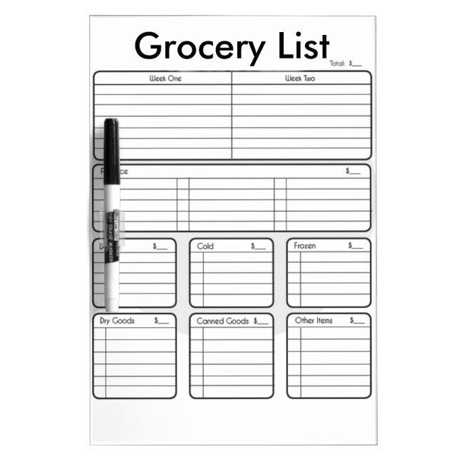 Dry-Erase Grocery List Board (Front)