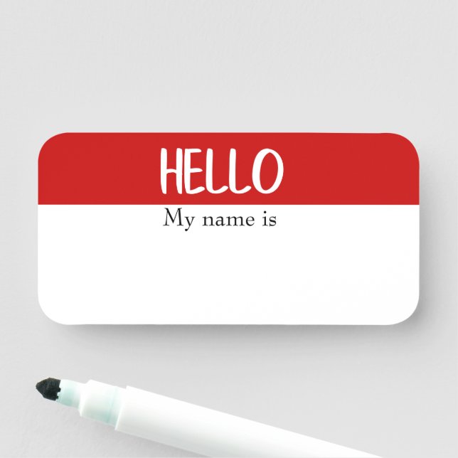Dry Erase Hello Customizable Reusable Modern Name Tag (In Situ)