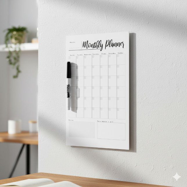 Dry Erase Magnetic Monthly Planner Board (Monthly planner on an office wall.)