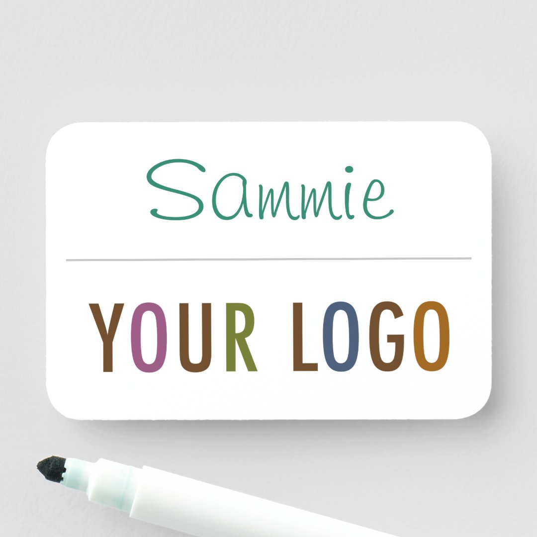Dry Erase Name Tag with Logo Pin Back or Zazzle