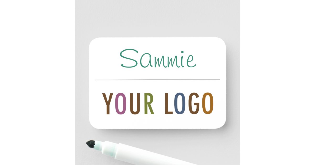 Dry Erase Name Tag with Logo Pin Back or Zazzle