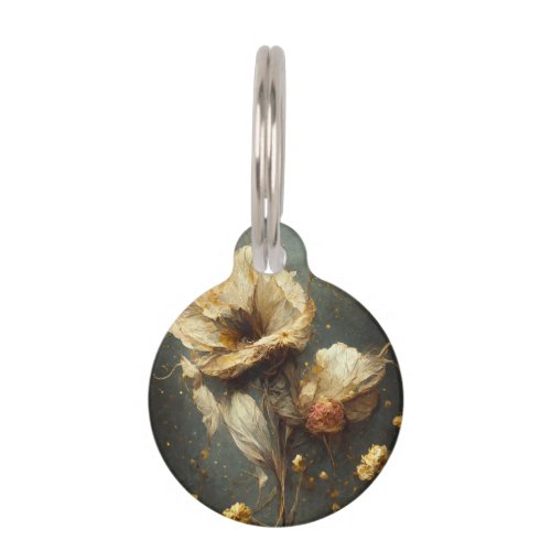 Dry flower painting pet ID tag