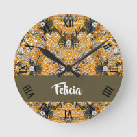 Dry flowers and leaves on orange round clock