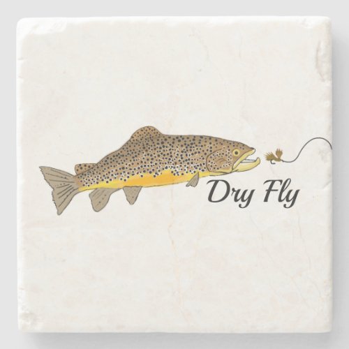 Dry Fly Fishing Brown Trout Stone Coaster