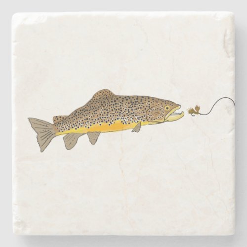 Dry Fly Fishing Brown Trout Stone Coaster