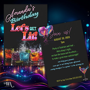 Dry Ice Neon Blacklight Cocktail Birthday  Invitation by JustCards at Zazzle