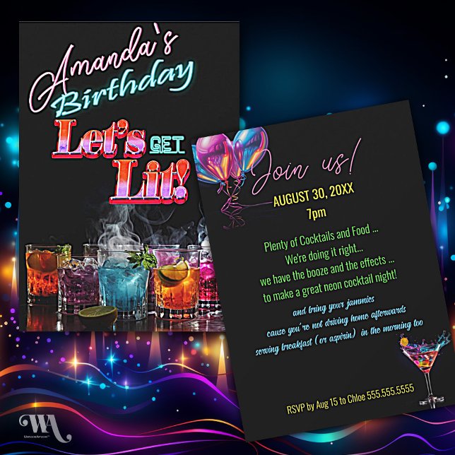 Dry Ice Neon Blacklight Cocktail Birthday  Invitation (Creator Uploaded)