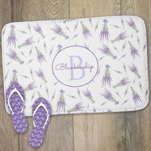 Dry Lavender Flower Bundles Pattern Monogram Bath Mat