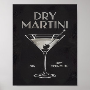 Dry Martini Cocktail Gin Vermouth Elegant Black Poster