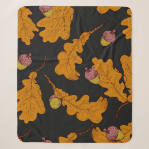 Dry oak leaves and acorns. Hand drawn seamless pat Sherpa Blanket