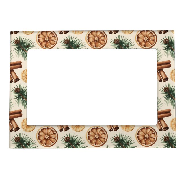 Dry Oranges Cinnamon Sticks Fir Branches Magnetic Frame (Front)