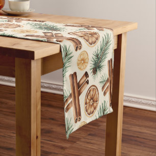 Dry Oranges Cinnamon Sticks Fir Branches Short Table Runner