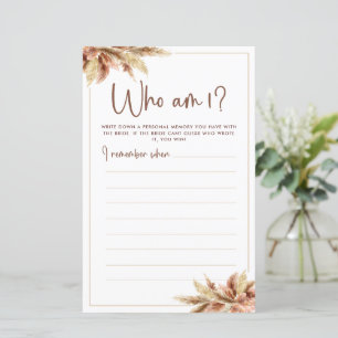Dry Pampas Grass Who Am I Game Card