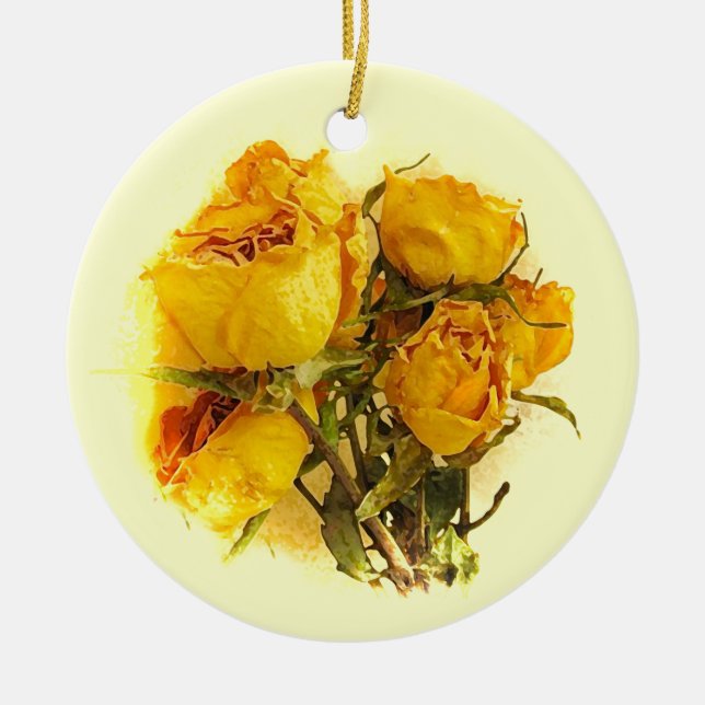 Dry Roses Ceramic Ornament (Front)