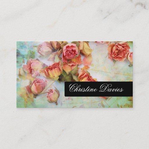 Customizable Dry roses on green vintage business card