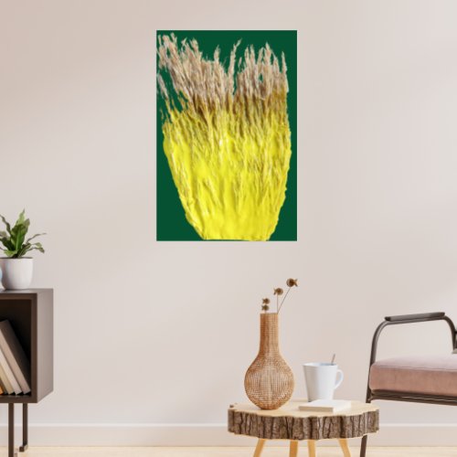 Dry Seed Heads Emerge From Yellow Folk Art Poster
