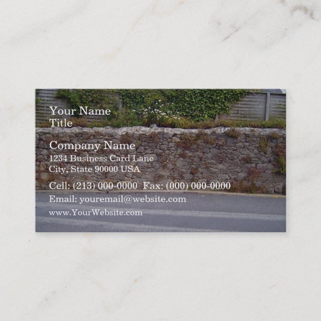 Dry Stone Wall With Plants Besides Road Business Card (Front)
