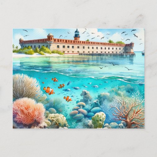 Dry Tortugas National Park Fort watercolor Postcard