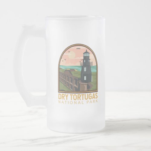Dry Tortugas National Park Vintage Emblem Frosted Glass Beer Mug