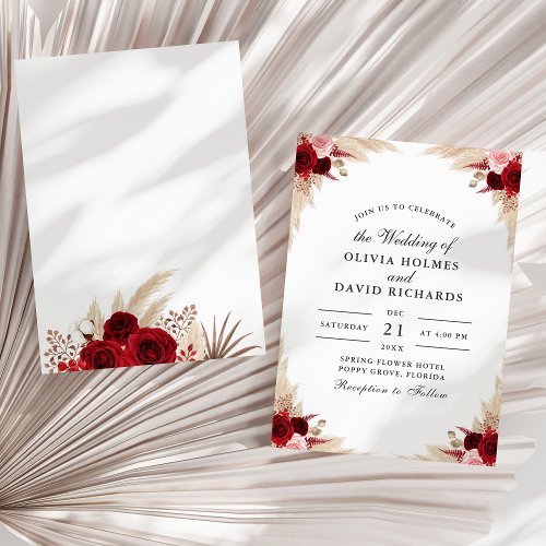 Dry Tropical Leaves and Rose Wedding Invitation