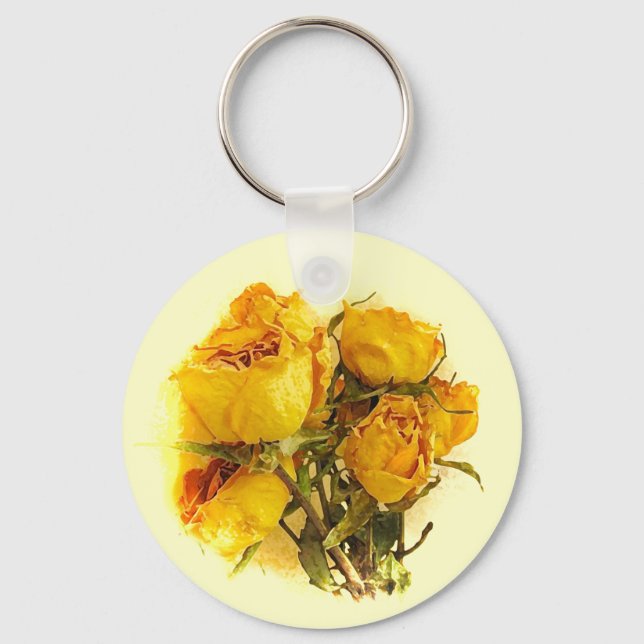 Dry Yellow Rose Flowers Keychain (Front)