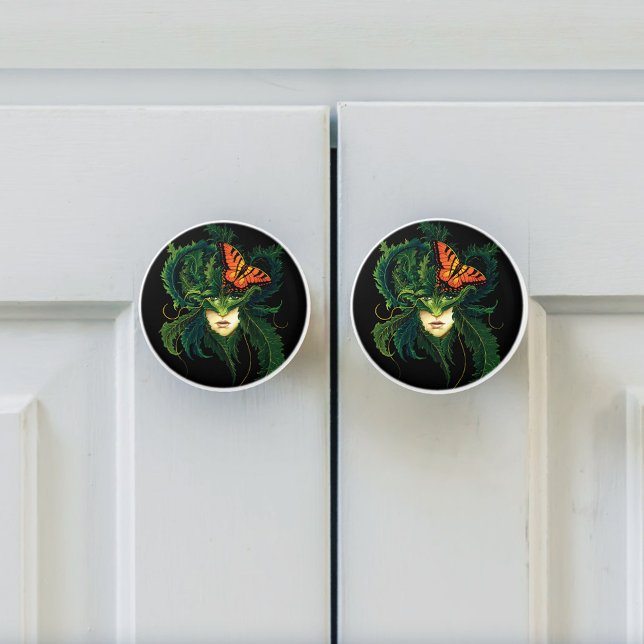 Dryad Green Leaves Butterfly Ceramic Knob (Creator Uploaded)