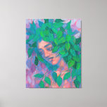 Dryad Tree Spirit Green Leaves Surreal Fantasy Art Canvas Print<br><div class="desc">Canvas print, colourful fantasy painting, Forest tree spirit - dryad. Beautiful woman with green and violet birch leaves as her hair. Fantasy / surreal art, imaginary portrait. Pastel painting, soft pastels on paper, 43 x 49 cm, 2020 © Clipso-Callipso / Julia Khoroshikh www.clipsocallipso.art #clipsocallipso #fantasyart #imaginaryportrait #surreal #dryad #spiritofnature #woodnymph...</div>