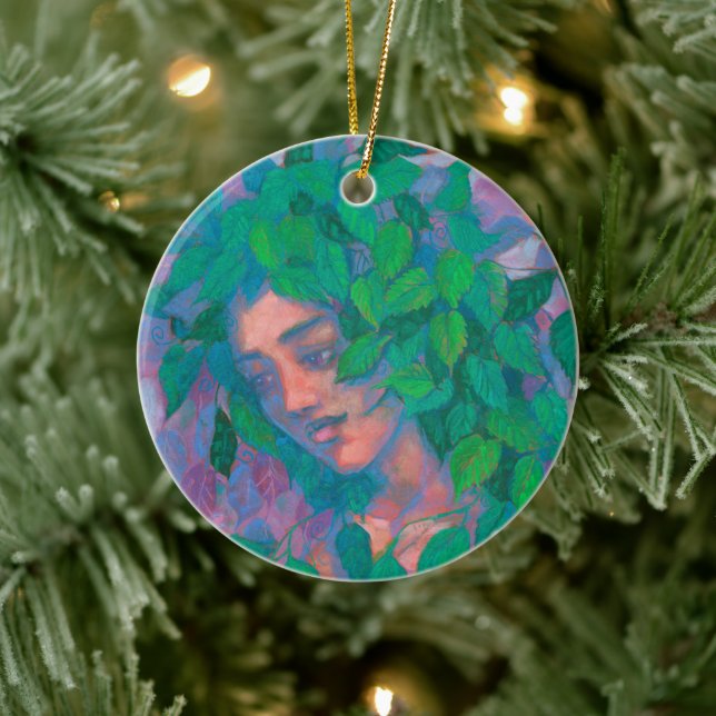 Dryad Tree Spirit Green Leaves Surreal Fantasy Art Ceramic Ornament (Tree)