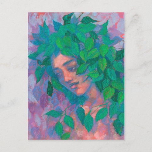 Dryad Tree Spirit Green Leaves Surreal Fantasy Art Postcard