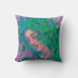 Dryad Tree Spirit Green Leaves Surreal Fantasy Art Throw Pillow