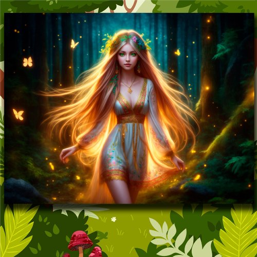 Dryad woman colorful nymph forest butterflies  framed art